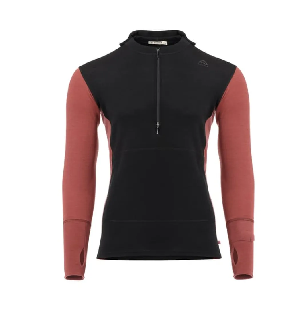 Aclima Men's WarmWool Hoodsweater with Zip Jet Black/Spiced Apple