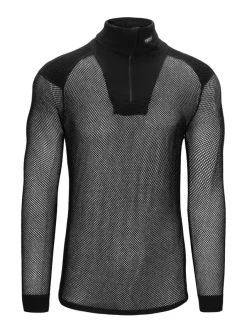 Brynje Unisex Super Thermo Zip Polo Shirt with Shoulder Inlay Black