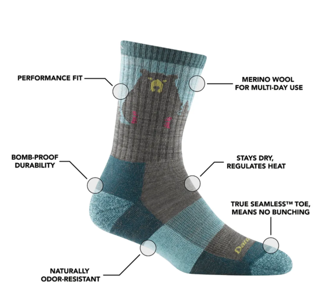 Darn Tough Women's Bear Town Micro Crew Light Cushion Aqua
