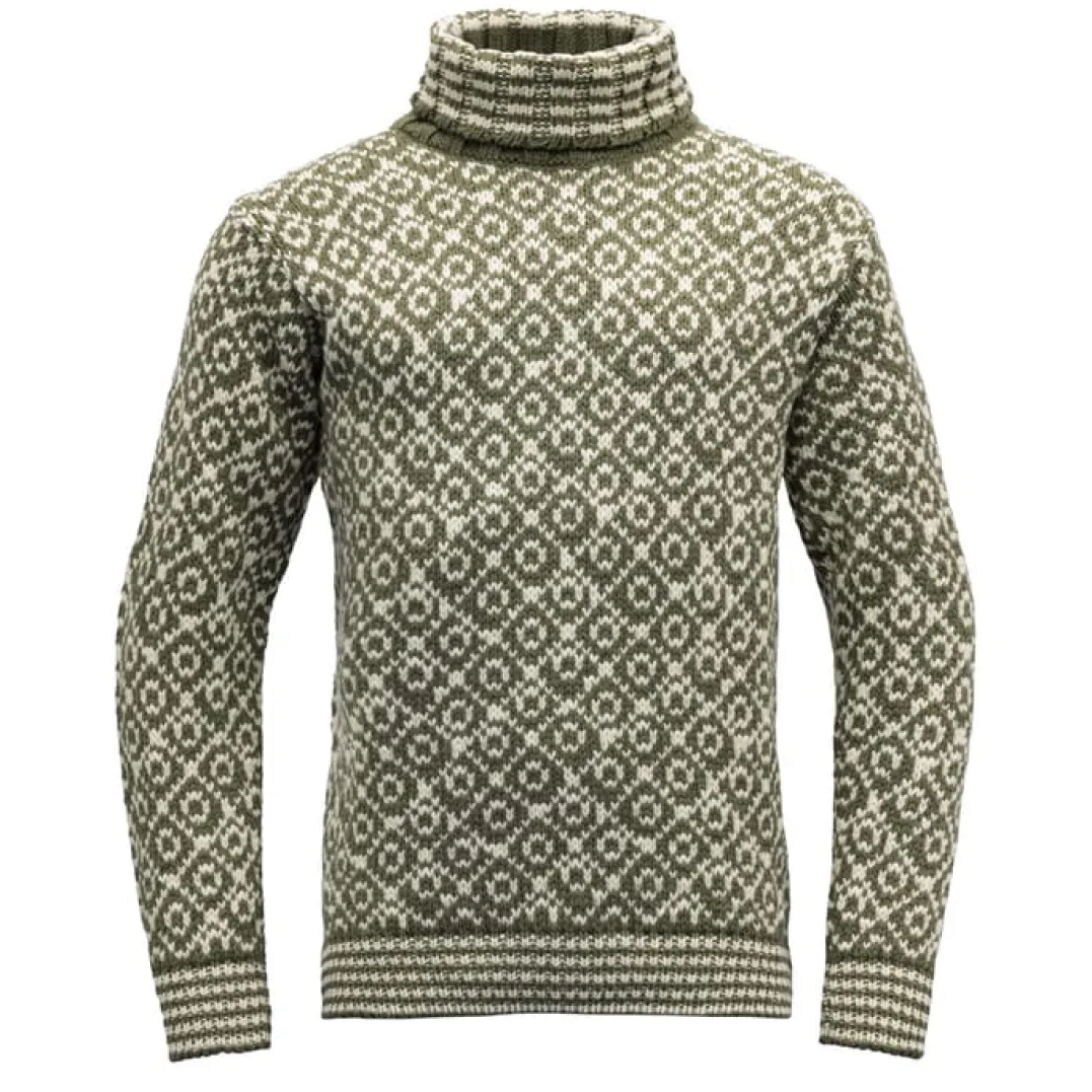 Devold Unisex Svalbard Sweater High Neck Olive/Offwhite