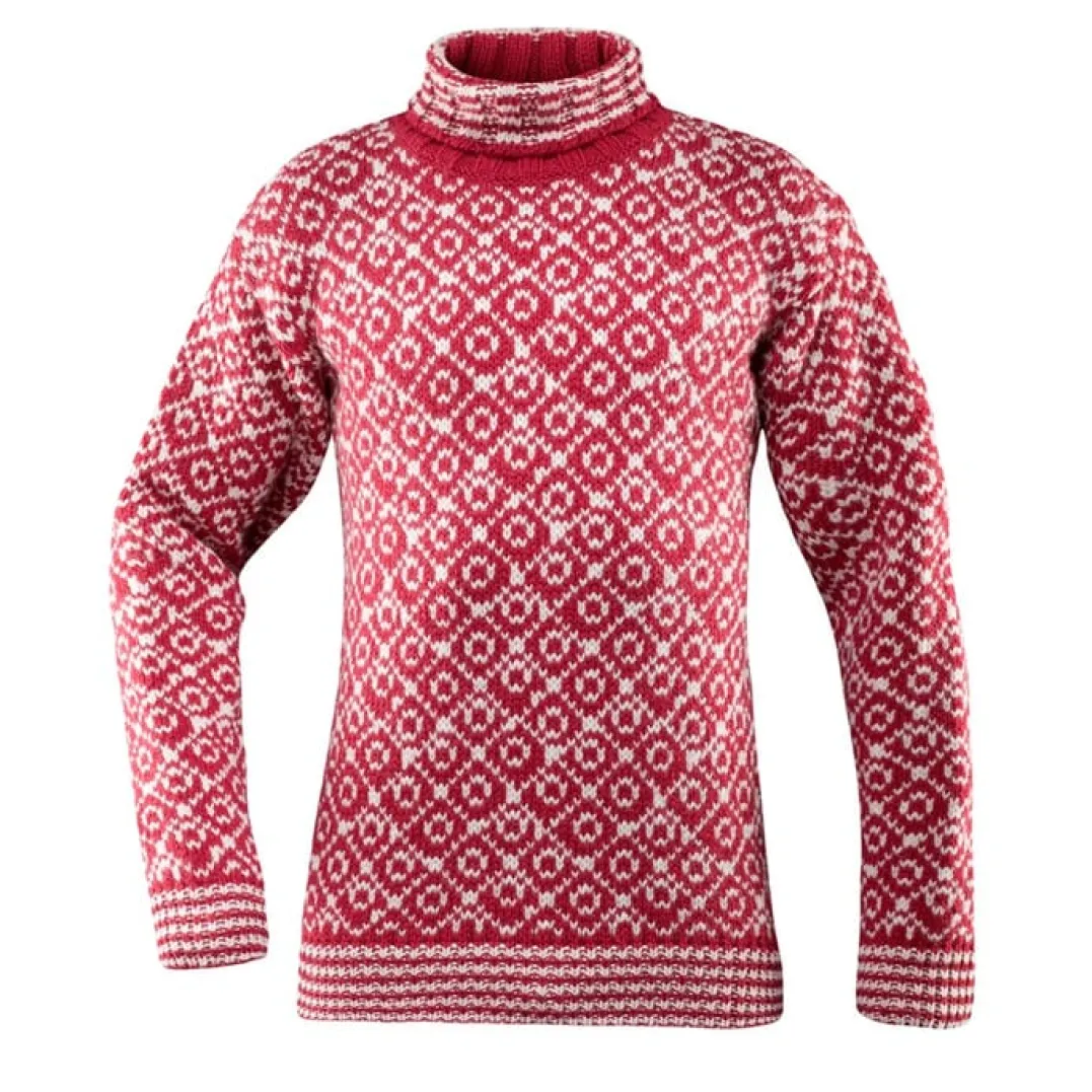 Devold Unisex Svalbard Sweater High Neck Hindberry/Offwhite