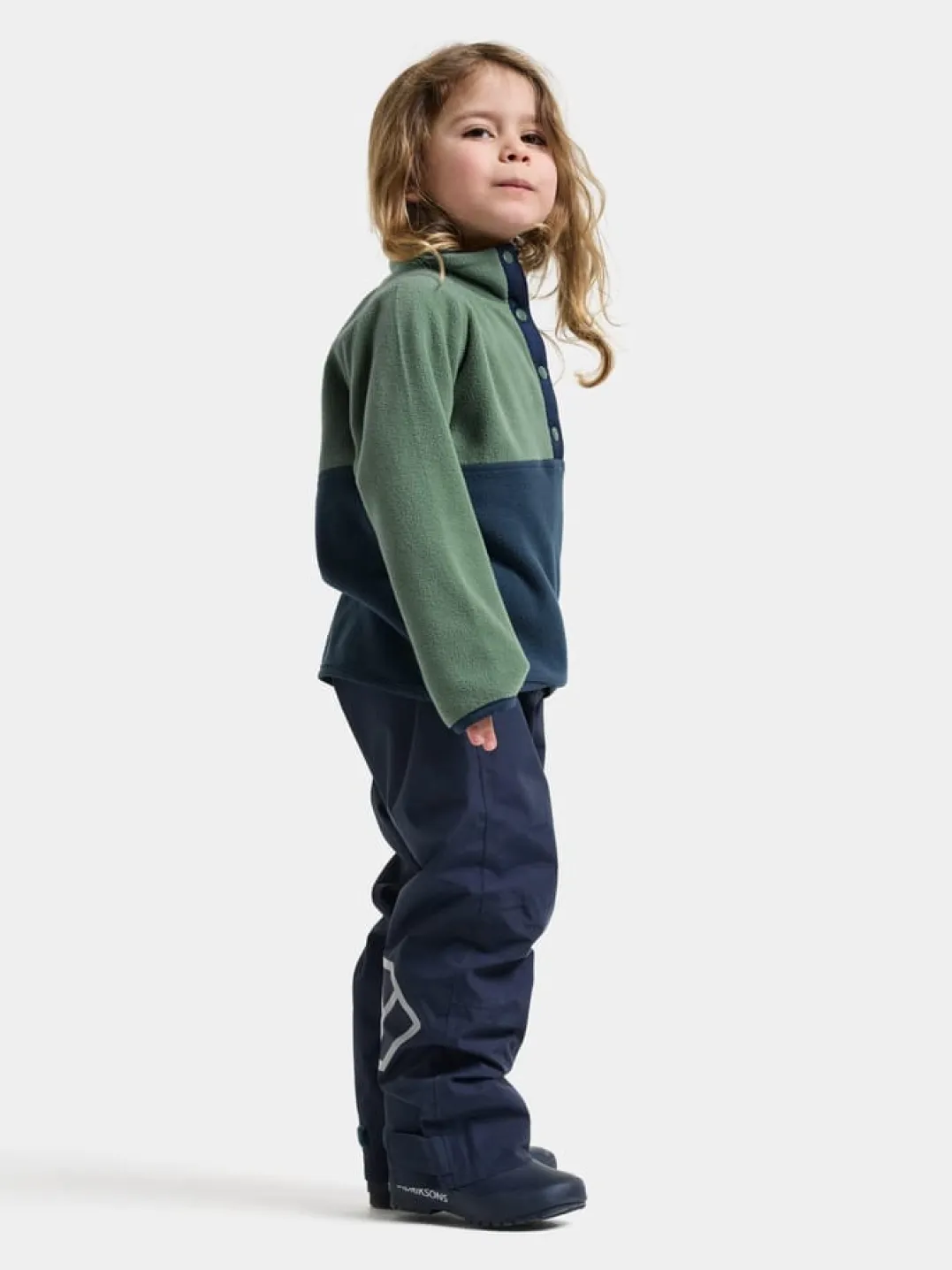 Didriksons Kids' Monte Half Button Dark Moss