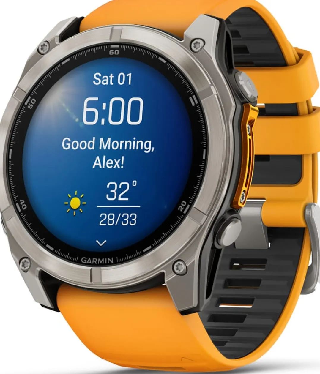 Garmin Fenix 8 Amoled 51mm, Sapphire Titanium - Spark Orange/Graphite Silicone Strap