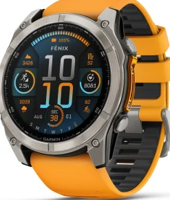 Garmin Fenix 8 Amoled 51mm, Sapphire Titanium - Spark Orange/Graphite Silicone Strap