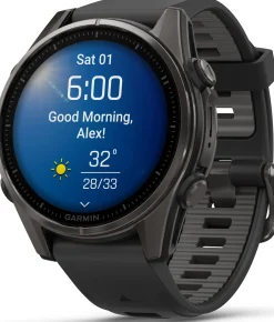 Garmin Fenix 8 Amoled 43mm, Sapphire Carbon Gray DLC Titanium - Black/Pebble Grey Silicone Strap