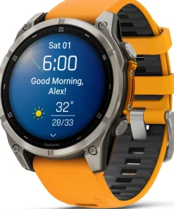 Garmin Fenix 8 Amoled 47mm, Sapphire Titanium - Spark Orange/Graphite Silicone Strap