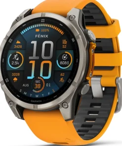Garmin Fenix 8 Amoled 47mm, Sapphire Titanium - Spark Orange/Graphite Silicone Strap