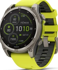 Garmin Fenix 8 Solar 47mm, Sapphire Solar Titanium - Amp Yellow/Graphite Silicone Strap
