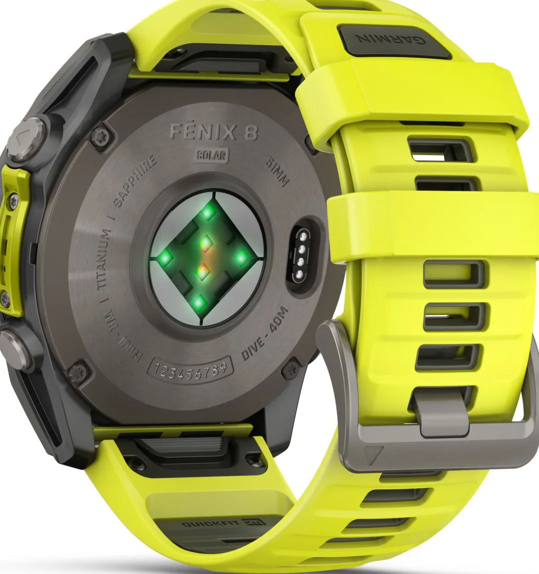 Garmin Fenix 8 Solar 51mm, Sapphire Solar Titanium - Amp Yellow/Graphite Silicone Strap