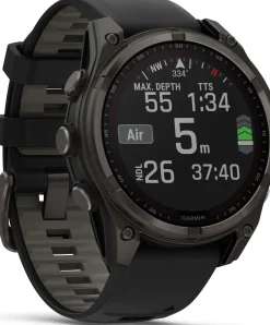 Garmin Fenix 8 Solar 47mm, Sapphire Solar Carbon Gray DLC Titanium - Black/Pebble Grey Silicone Strap