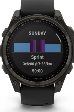 Garmin Fenix 8 Solar 47mm, Sapphire Solar Carbon Gray DLC Titanium - Black/Pebble Grey Silicone Strap