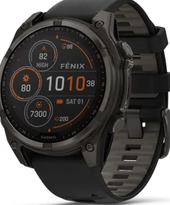 Garmin Fenix 8 Solar 47mm, Sapphire Solar Carbon Gray DLC Titanium - Black/Pebble Grey Silicone Strap