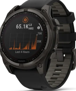 Garmin Fenix 8 Solar 47mm, Sapphire Solar Carbon Gray DLC Titanium - Black/Pebble Grey Silicone Strap