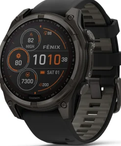 Garmin Fenix 8 Solar 47mm, Sapphire Solar Carbon Gray DLC Titanium - Black/Pebble Grey Silicone Strap