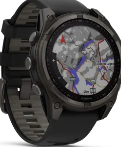 Garmin Fenix 8 Solar 47mm, Sapphire Solar Carbon Gray DLC Titanium - Black/Pebble Grey Silicone Strap