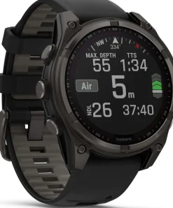 Garmin Fenix 8 Solar 47mm, Sapphire Solar Carbon Gray DLC Titanium - Black/Pebble Grey Silicone Strap