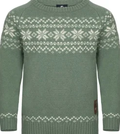 Gridarmor Kids' Snøkrystall Round Neck Ullgenser Green/white