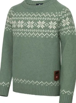 Gridarmor Kids' Snøkrystall Round Neck Ullgenser Green/white