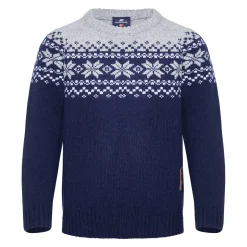 Gridarmor Kids' Snøkrystall Round Neck Ullgenser Dark Navy/Light Grey/White