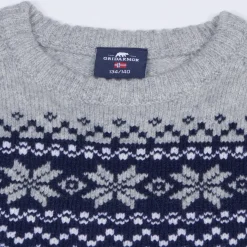 Gridarmor Kids' Snøkrystall Round Neck Ullgenser Dark Navy/Light Grey/White