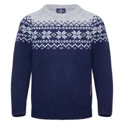 Gridarmor Kids' Snøkrystall Round Neck Ullgenser Dark Navy/Light Grey/White