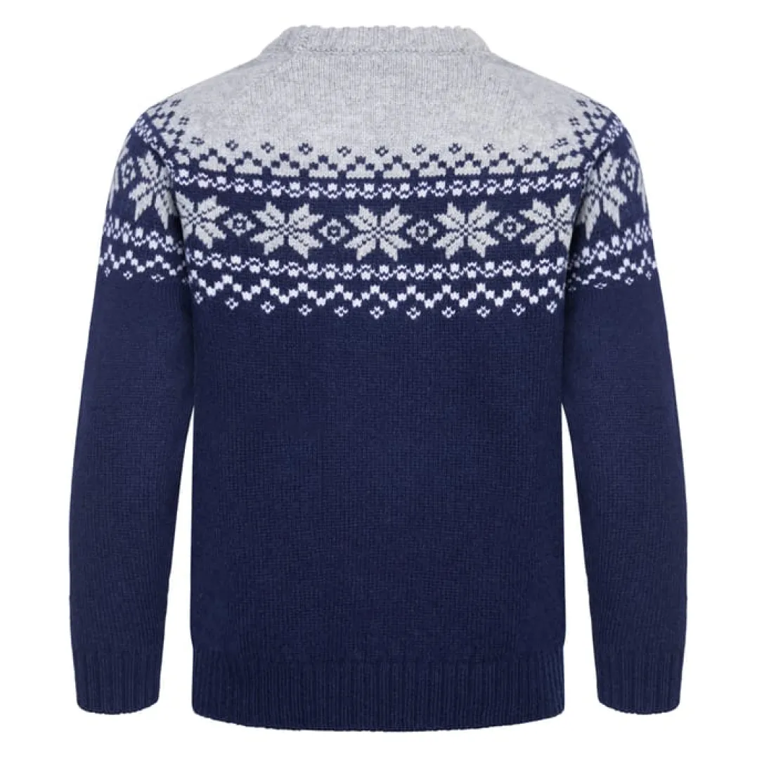 Gridarmor Kids' Snøkrystall Round Neck Ullgenser Dark Navy/Light Grey/White