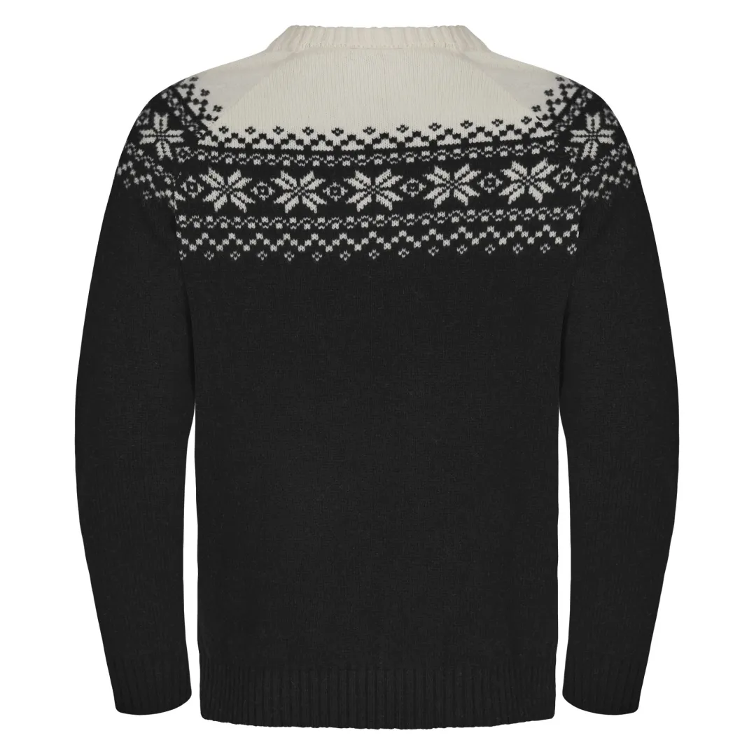 Gridarmor Men's Snøkrystall Round Neck Ullgenser Black/White