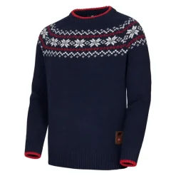 Gridarmor Men's Snøkrystall Round Neck Ullgenser Navy/White/Red