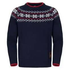 Gridarmor Men's Snøkrystall Round Neck Ullgenser Navy/White/Red