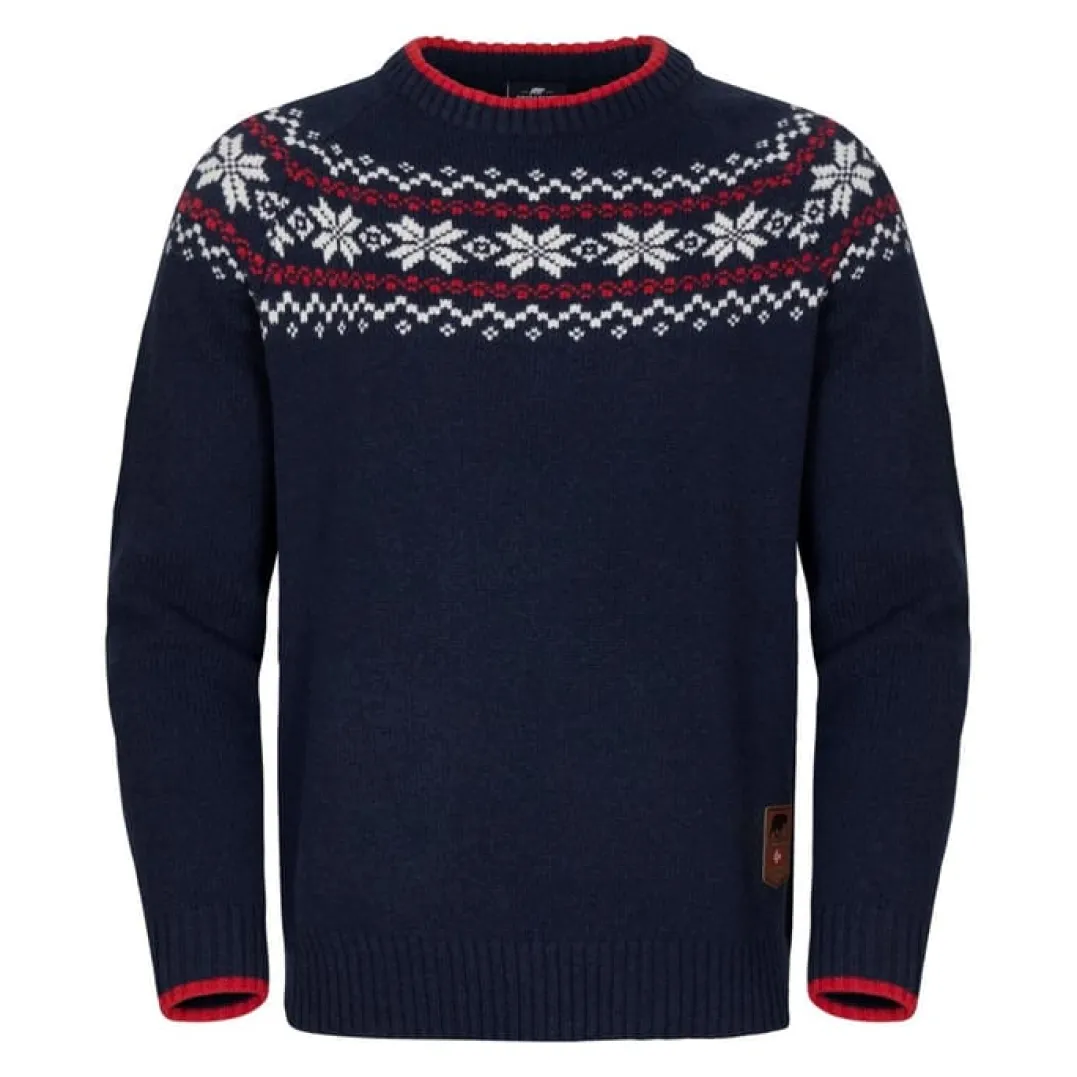 Gridarmor Men's Snøkrystall Round Neck Ullgenser Navy/White/Red