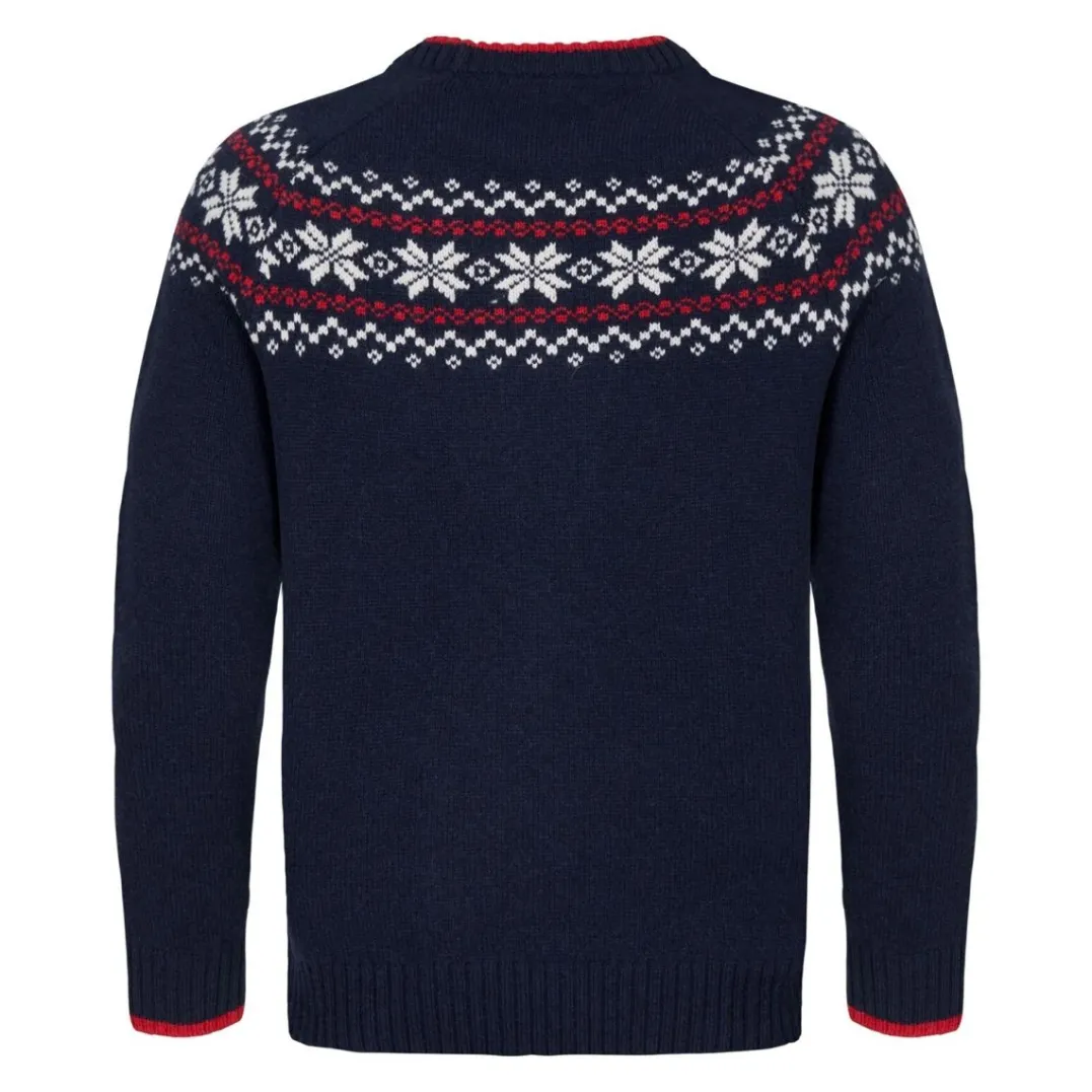 Gridarmor Men's Snøkrystall Round Neck Ullgenser Navy/White/Red