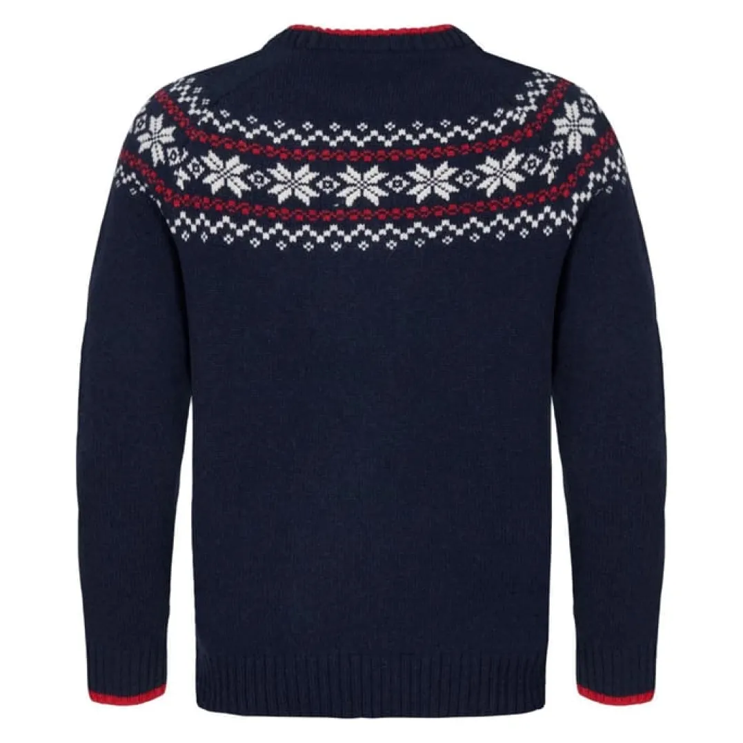 Gridarmor Men's Snøkrystall Round Neck Ullgenser Navy/White/Red