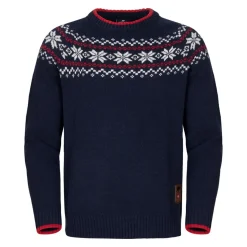Gridarmor Men's Snøkrystall Round Neck Ullgenser Navy/White/Red