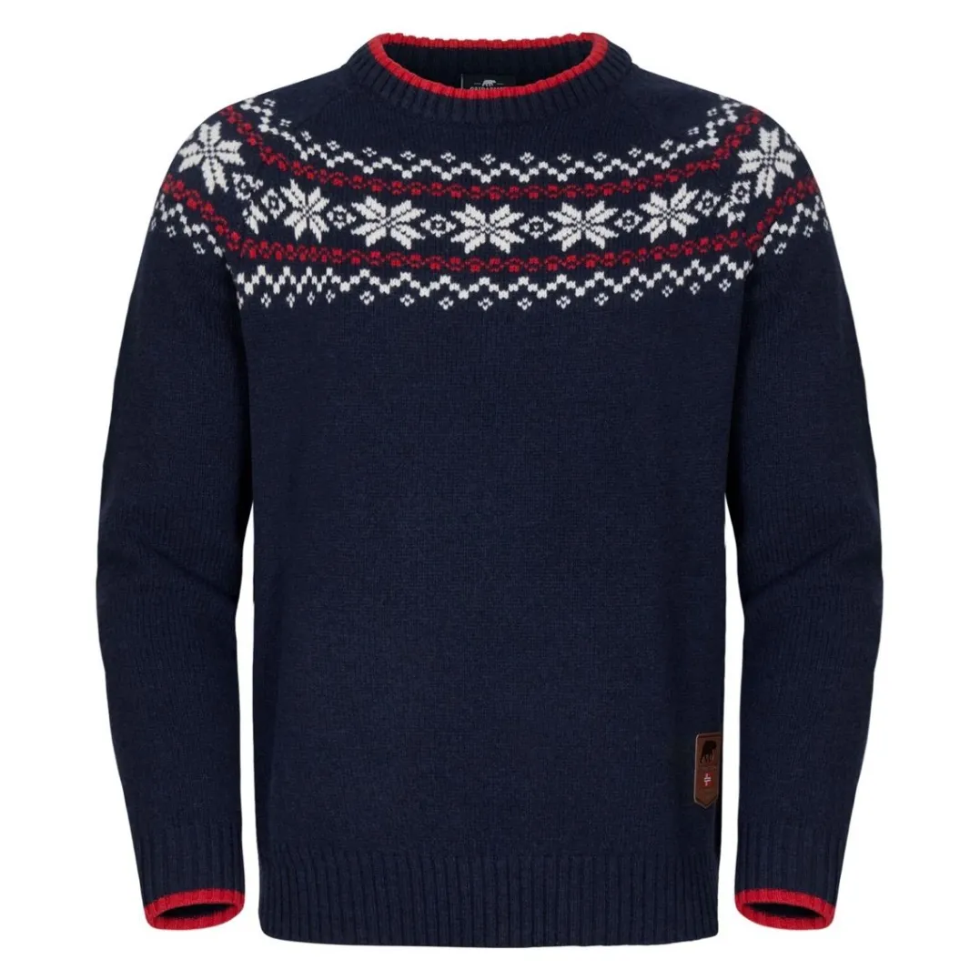 Gridarmor Men's Snøkrystall Round Neck Ullgenser Navy/White/Red