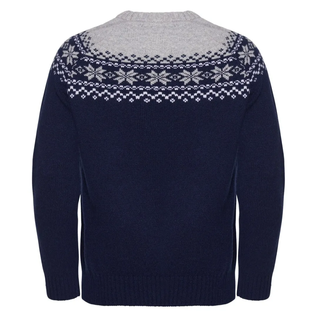 Gridarmor Men's Snøkrystall Round Neck Ullgenser Dark Navy/Light Grey/White