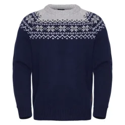 Gridarmor Men's Snøkrystall Round Neck Ullgenser Dark Navy/Light Grey/White