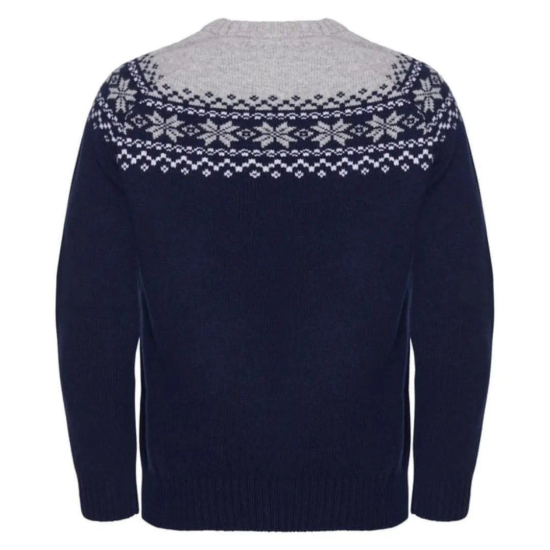 Gridarmor Men's Snøkrystall Round Neck Ullgenser Dark Navy/Light Grey/White