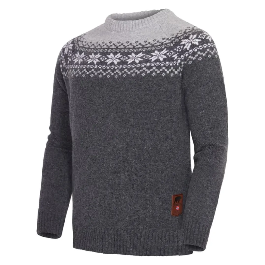 Gridarmor Men's Snøkrystall Round Neck Ullgenser Dark Grey/Light Grey/White