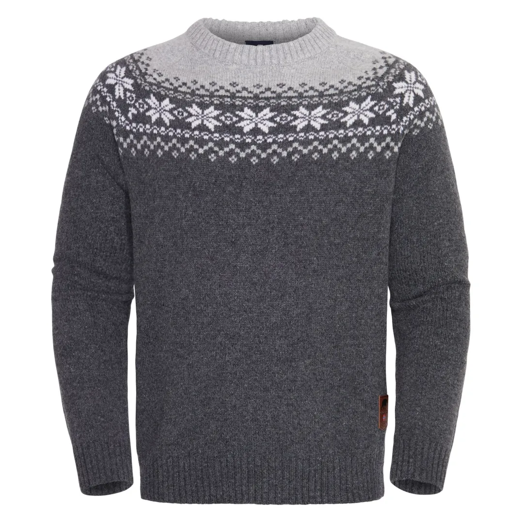 Gridarmor Men's Snøkrystall Round Neck Ullgenser Dark Grey/Light Grey/White