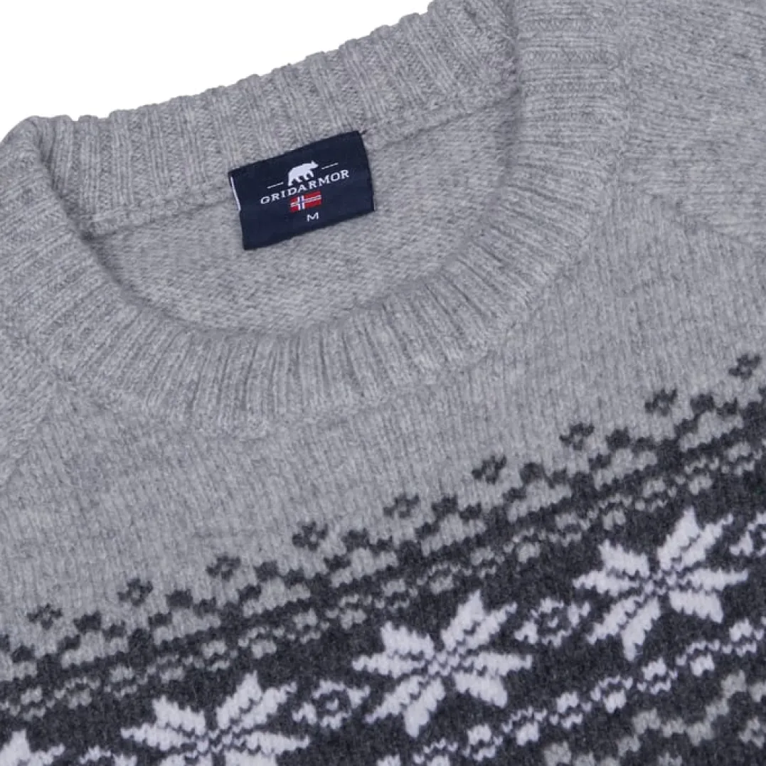 Gridarmor Men's Snøkrystall Round Neck Ullgenser Dark Grey/Light Grey/White