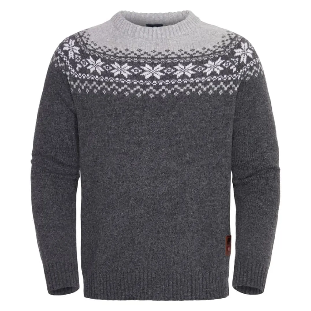 Gridarmor Men's Snøkrystall Round Neck Ullgenser Dark Grey/Light Grey/White