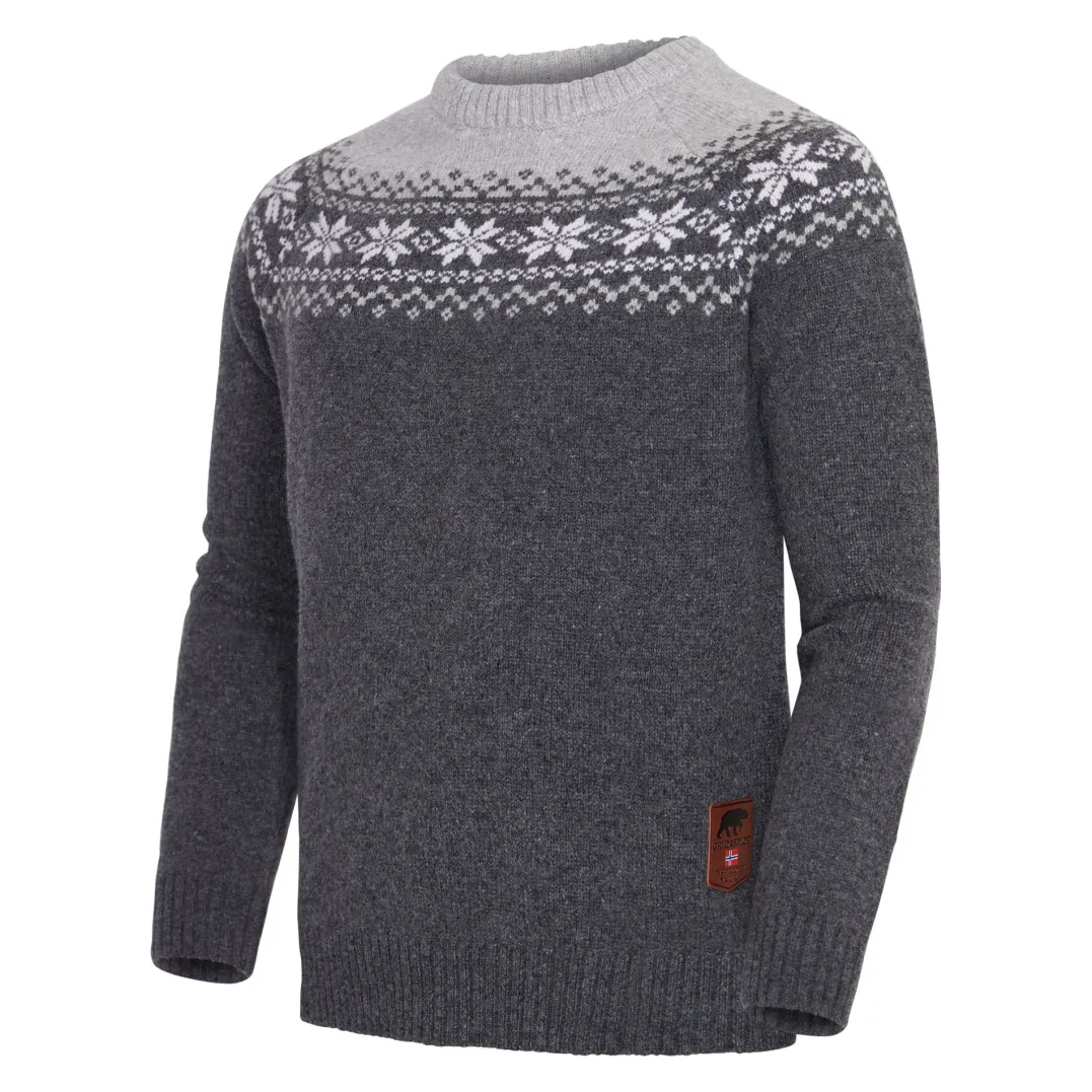 Gridarmor Men's Snøkrystall Round Neck Ullgenser Dark Grey/Light Grey/White