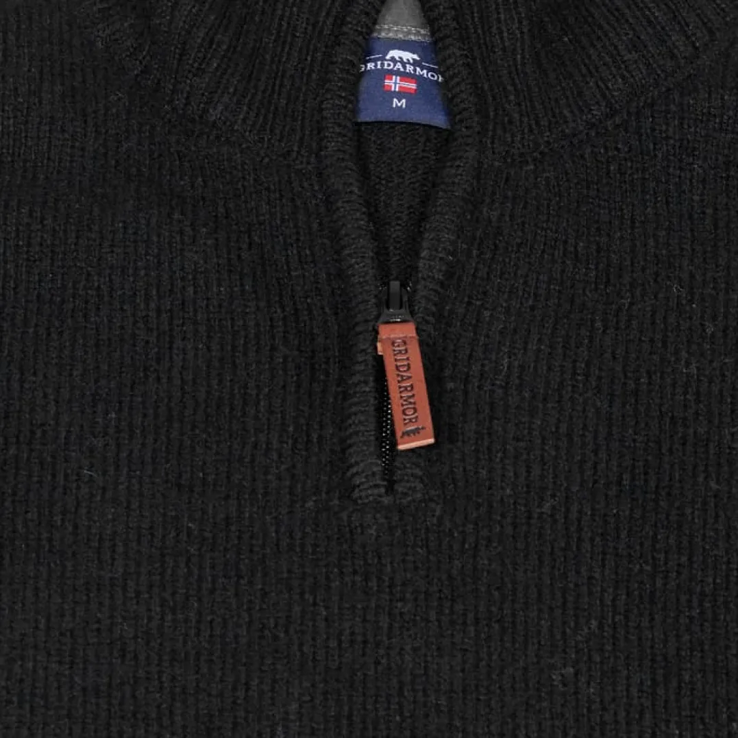 Gridarmor Men's Snøkrystall Solid Half Zip Ullgenser Black Beauty