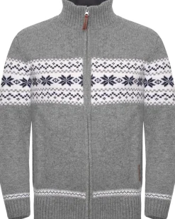 Gridarmor Men's Snøstjerne Full Zip Ullgenser Mid Grey Melange