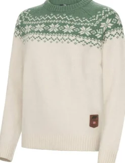 Gridarmor Women’s Snøkrystall Round Neck Ullgenser White/green