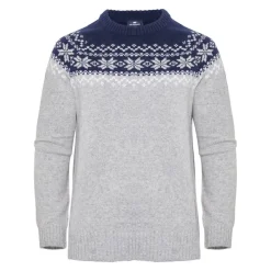 Gridarmor Women’s Snøkrystall Round Neck Ullgenser Light Grey/Dark Navy/White