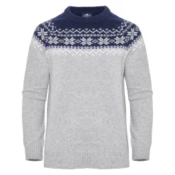 Gridarmor Women’s Snøkrystall Round Neck Ullgenser Light Grey/Dark Navy/White