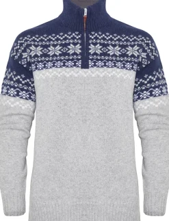 Gridarmor Women's Snøkrystall Half Zip Ullgenser Light Grey/Dark Navy/White