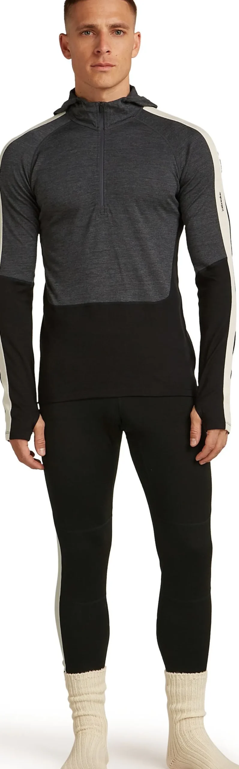Icebreaker Men Merino 200 Oasis Ls Half Zip Hoodie Black/jet Hthr/undyed/cb