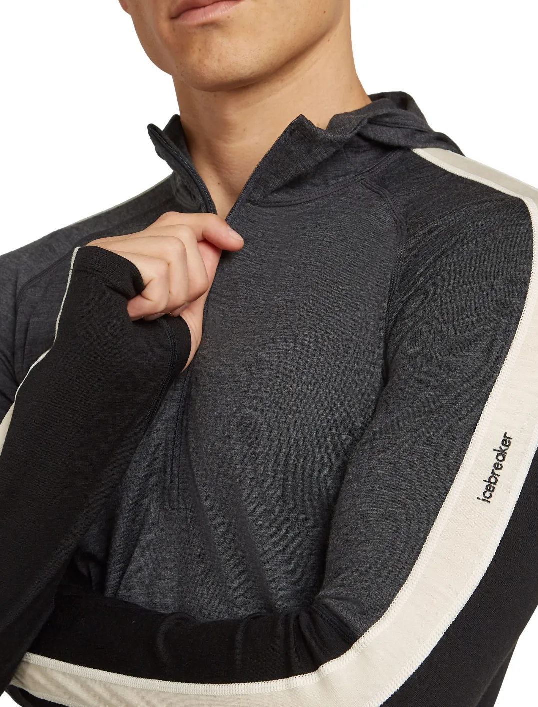Icebreaker Men Merino 200 Oasis Ls Half Zip Hoodie Black/jet Hthr/undyed/cb